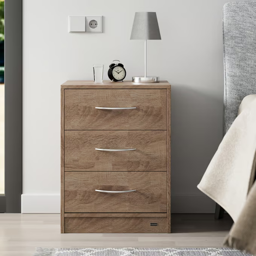 SZAFKA NOCNA KOMODA OŚWIETLENIE LED 3 SZUFLADY DĄB 54x39x28cm