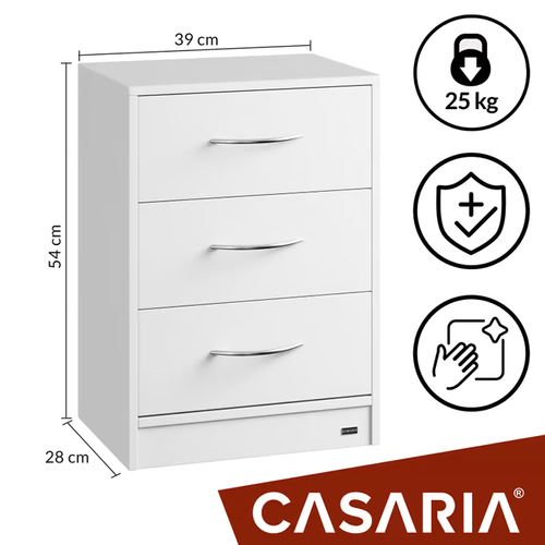 SZAFKA NOCNA KOMODA OŚWIETLENIE LED 3 SZUFLADY BIAŁA 54x39x28cm