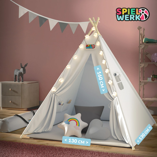 NAMIOT DLA DZIECI TIPI BIAŁY PODUSZKI MATA 120x120x160cm