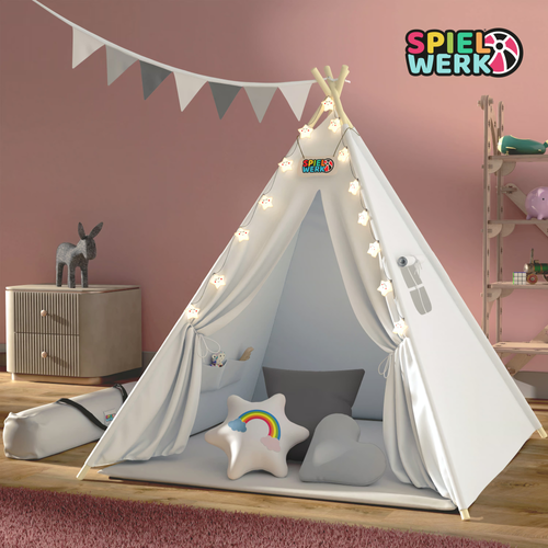 NAMIOT DLA DZIECI TIPI BIAŁY PODUSZKI MATA 120x120x160cm