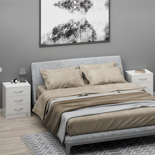 SZAFKA NOCNA KOMODA OŚWIETLENIE LED 3 SZUFLADY BIAŁA 54x39x28cm