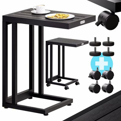 STOLIK POMOCNICZY KAWOWY CZARNY WPC NA KÓŁKACH