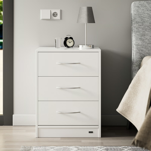 SZAFKA NOCNA KOMODA OŚWIETLENIE LED 3 SZUFLADY BIAŁA 54x39x28cm