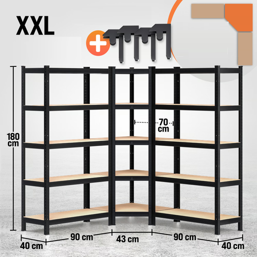 ZESTAW 3 x METALOWY REGAŁ MAGAZYNOWY NAROŻNY CZARNY XXL
