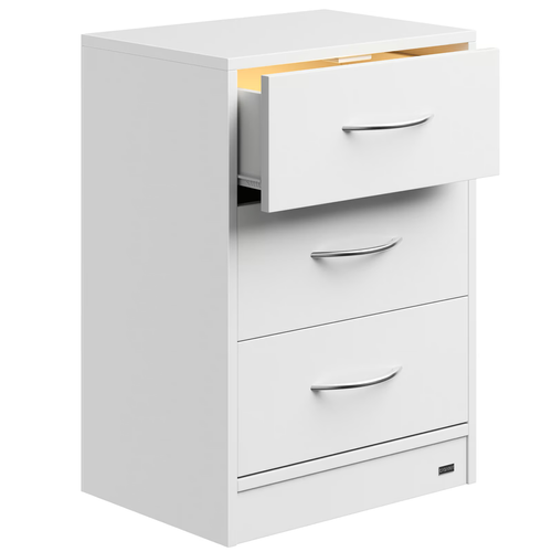 SZAFKA NOCNA KOMODA OŚWIETLENIE LED 3 SZUFLADY BIAŁA 54x39x28cm