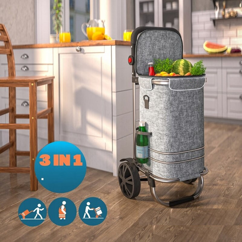 SKŁADANY WÓZEK TORBA NA ZAKUPY NA KÓŁKACH SZARY 