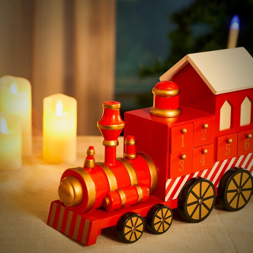 KALENDARZ DREWNIANY ADWENTOWY LOKOMOTYWA OZDOBA ŚWIĄTECZNA