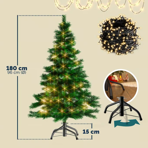 CHOINKA SZTUCZNA 180 CM LED DRZEWKO ŚWIĄTECZNE Z LAMPKAMI ZE STOJAKIEM