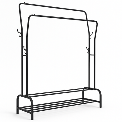 WIESZAK STOJAK NA UBRANIA CZARNY PÓŁKA NA BUTY