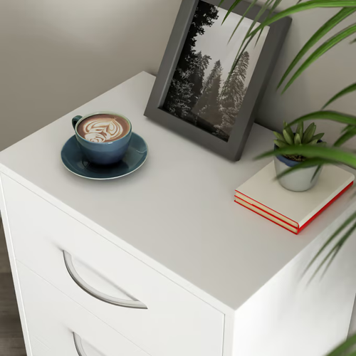 SZAFKA NOCNA KOMODA OŚWIETLENIE LED 3 SZUFLADY BIAŁA 54x39x28cm