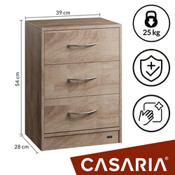SZAFKA NOCNA KOMODA OŚWIETLENIE LED 3 SZUFLADY DĄB 54x39x28cm