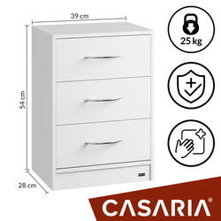 SZAFKA NOCNA KOMODA OŚWIETLENIE LED 3 SZUFLADY BIAŁA 54x39x28cm