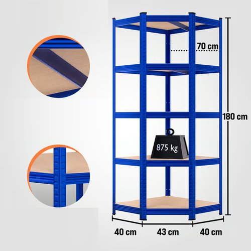 METALOWY REGAŁ MAGAZYNOWY DO GARAŻU NAROŻNY NIEBIESKI 180x90x70cm