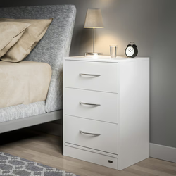 SZAFKA NOCNA KOMODA OŚWIETLENIE LED 3 SZUFLADY BIAŁA 54x39x28cm