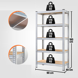 2x METALOWY REGAŁ MAGAZYNOWY DO GARAŻU 5 PÓŁEK 875 KG 180x90x40cm