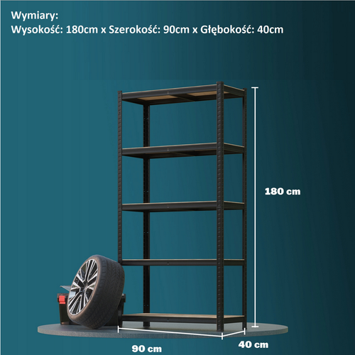 METALOWY REGAŁ MAGAZYNOWY DO GARAŻU 5 PÓŁEK 875 KG