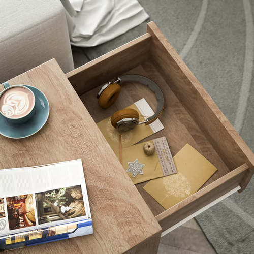 SZAFKA NOCNA KOMODA OŚWIETLENIE LED 3 SZUFLADY DĄB 54x39x28cm