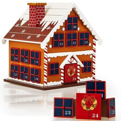KALENDARZ DREWNIANY ADWENTOWY DOMEK OZDOBA ŚWIĄTECZNA