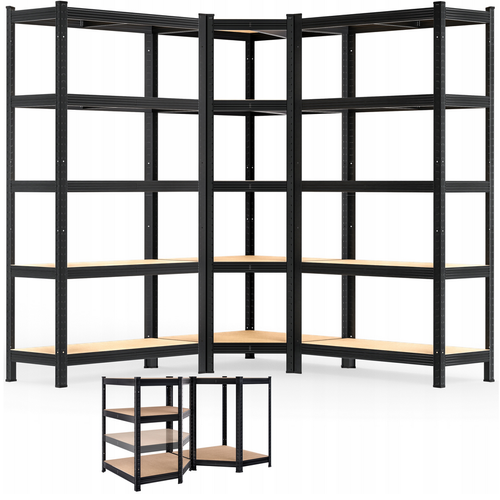 ZESTAW 3 x METALOWY REGAŁ MAGAZYNOWY NAROŻNY CZARNY XXL