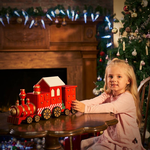 KALENDARZ DREWNIANY ADWENTOWY LOKOMOTYWA OZDOBA ŚWIĄTECZNA