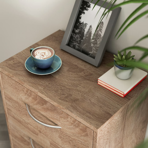 SZAFKA NOCNA KOMODA OŚWIETLENIE LED 3 SZUFLADY DĄB 54x39x28cm