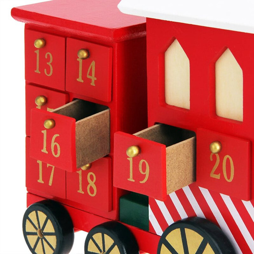 KALENDARZ DREWNIANY ADWENTOWY LOKOMOTYWA OZDOBA ŚWIĄTECZNA