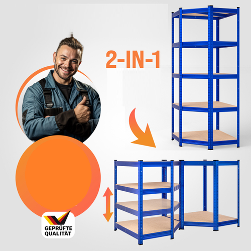 METALOWY REGAŁ MAGAZYNOWY DO GARAŻU NAROŻNY NIEBIESKI 180x90x70cm