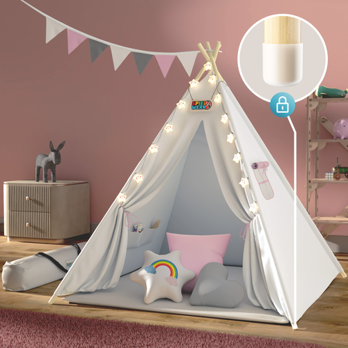 NAMIOT DLA DZIECI TIPI BIAŁO-RÓŻOWY PODUSZKI MATA 120x120x160cm