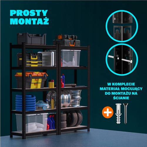 ZESTAW 3 x METALOWY REGAŁ MAGAZYNOWY NAROŻNY CZARNY XXL