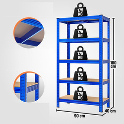 2x METALOWY REGAŁ MAGAZYNOWY DO GARAŻU NIEBIESKI 875kg 180x90x40cm 