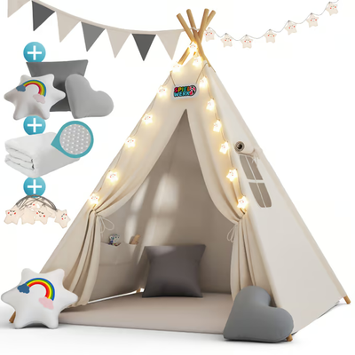 NAMIOT DLA DZIECI TIPI BIAŁY PODUSZKI MATA 120x120x160cm