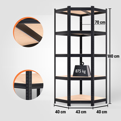 ZESTAW 3 x METALOWY REGAŁ MAGAZYNOWY NAROŻNY CZARNY XXL