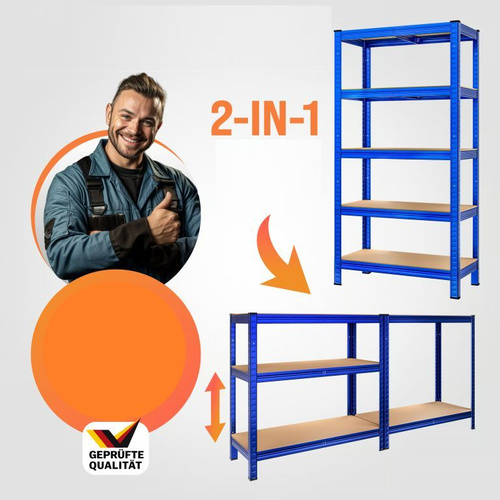 2x METALOWY REGAŁ MAGAZYNOWY DO GARAŻU NIEBIESKI 875kg 180x90x40cm 