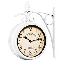 DWUSTRONNY ZEGAR ŚCIENNY DWORCOWY RETRO BIAŁY