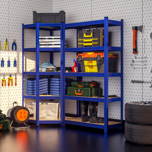 METALOWY REGAŁ MAGAZYNOWY DO GARAŻU NAROŻNY NIEBIESKI 180x90x70cm