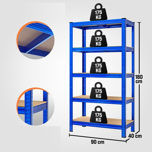 2x METALOWY REGAŁ MAGAZYNOWY DO GARAŻU NIEBIESKI 875kg 180x90x40cm 