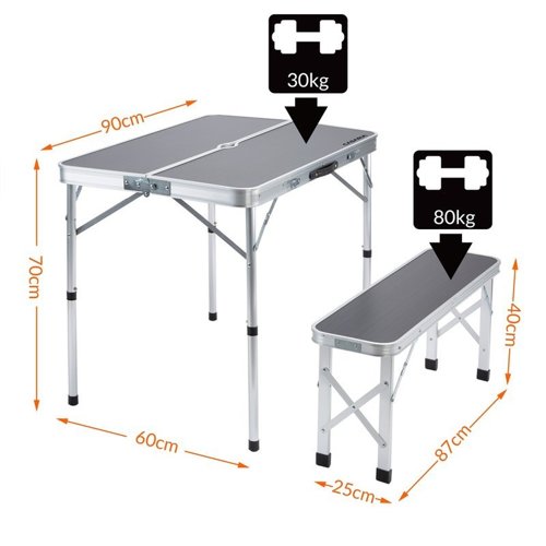 ZESTAW ALUMINIOWY STOLIK TURYSTYCZNY 2 ŁAWKI SZARY